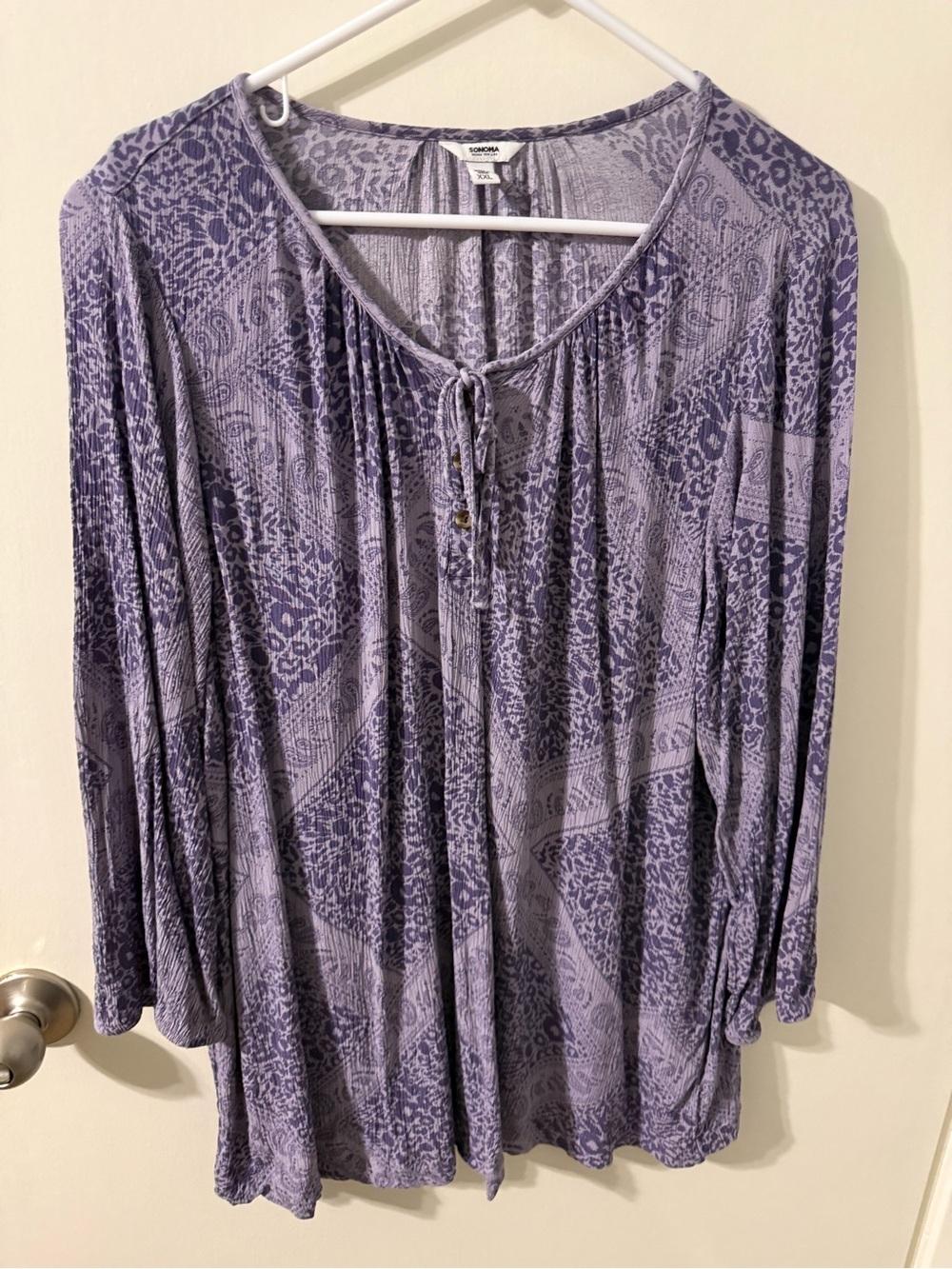 Sonoma Purple Paisley Tie-Neck Tunic